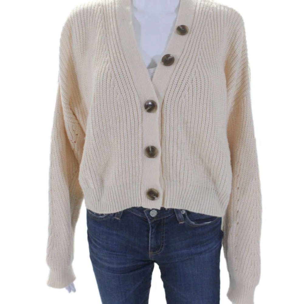 Audrey 3+1 Cream Button-Up Cardigan Size M/L - Picture 1 of 9